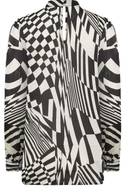 M&Co Womens M&Co Black & White Abstract Print High Neck Satin Blouse