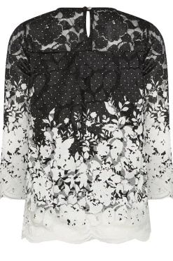 M&Co Womens M&Co Black & White Floral Lace Blouse