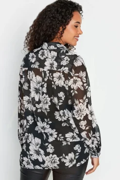 M&Co Womens M&Co Black & White Floral Print Longline Shirt