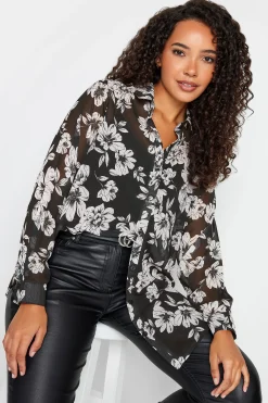 M&Co Womens M&Co Black & White Floral Print Longline Shirt