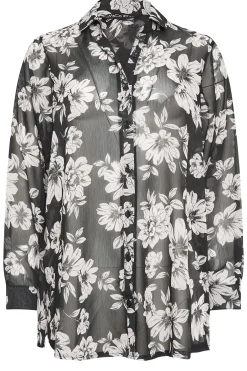 M&Co Womens M&Co Black & White Floral Print Longline Shirt