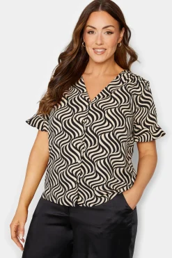 M&Co Womens M&Co Black & White Swirl Print Frill Sleeve Blouse