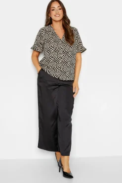 M&Co Womens M&Co Black & White Swirl Print Frill Sleeve Blouse