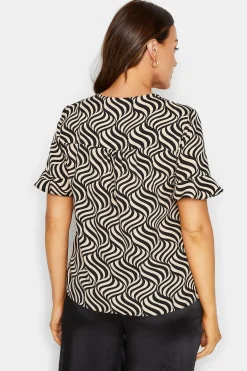 M&Co Womens M&Co Black & White Swirl Print Frill Sleeve Blouse