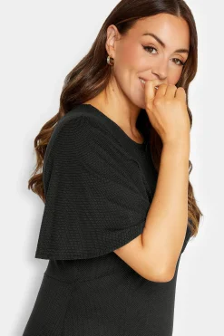 M&Co Womens M&Co Black Angel Sleeve Split Hem Midi Dress