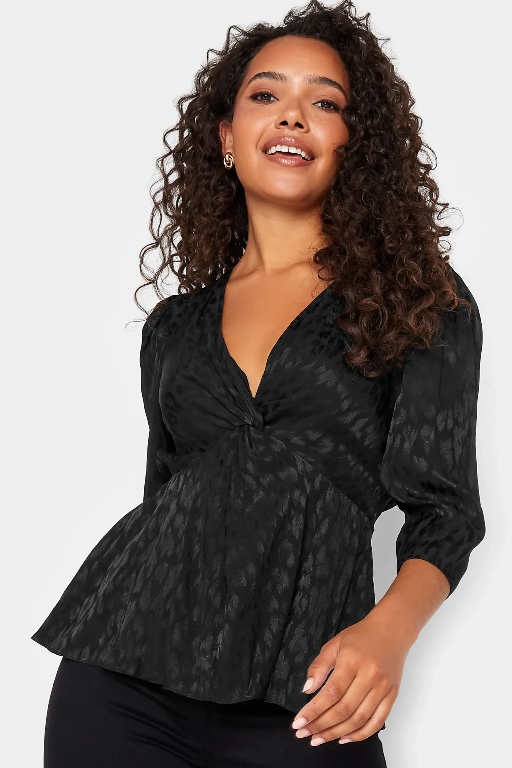 M&Co Womens M&Co Black Animal Print Twist Front Blouse
