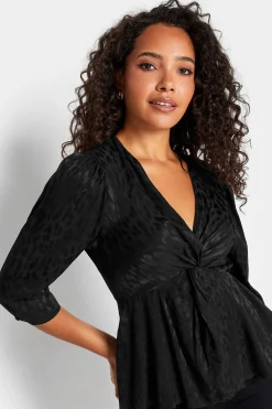 M&Co Womens M&Co Black Animal Print Twist Front Blouse
