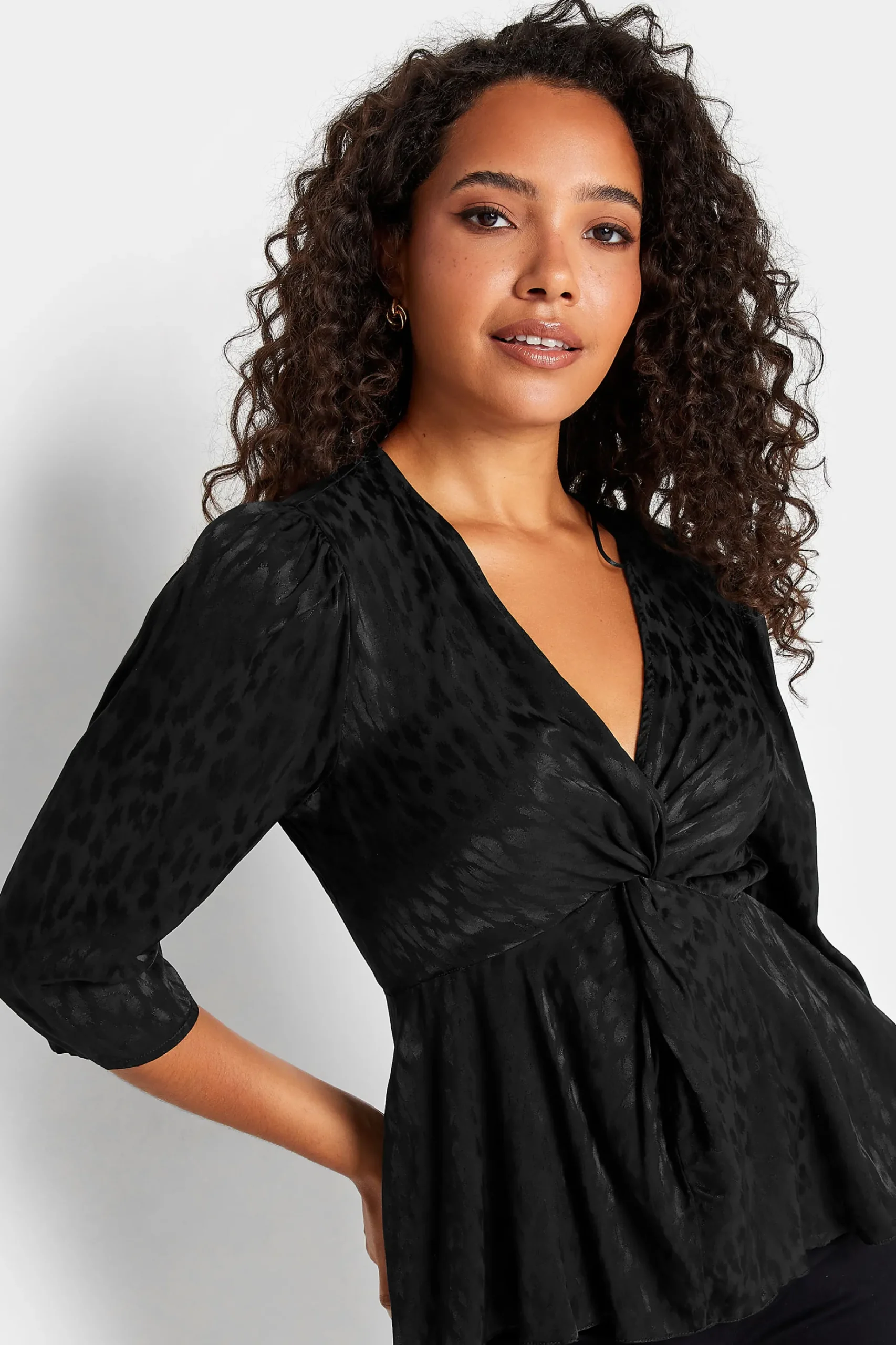 M&Co Womens M&Co Black Animal Print Twist Front Blouse