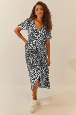 M&Co Womens M&Co Black Animal Print Wrap Dress