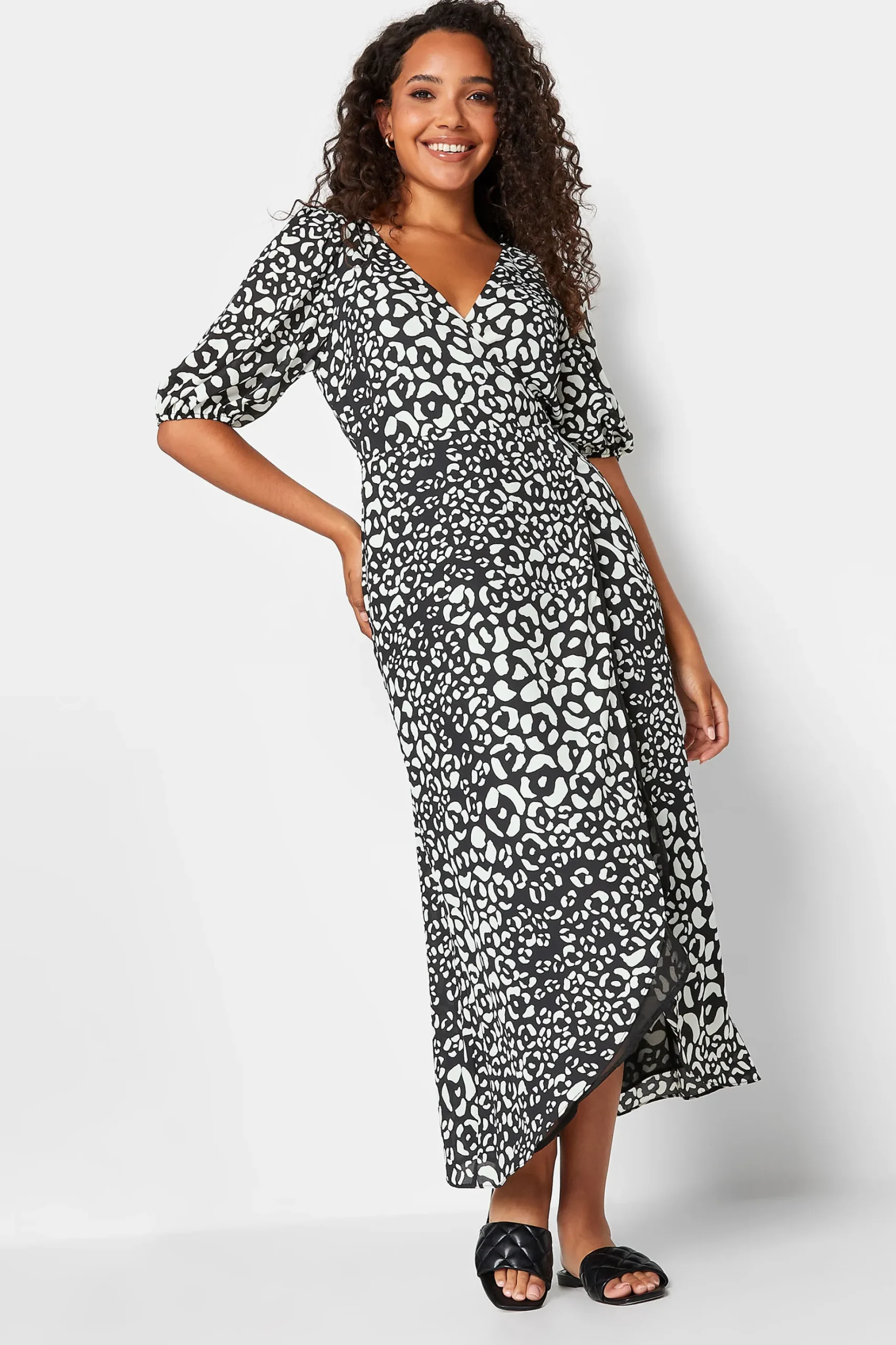 M&Co Womens M&Co Black Animal Print Wrap Dress