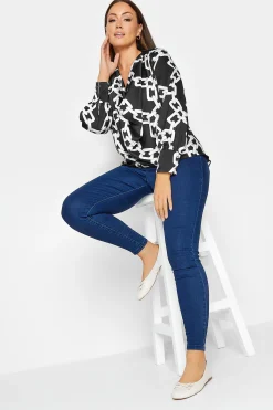 M&Co Womens M&Co Black Chain Print Cowl Neck Satin Blouse