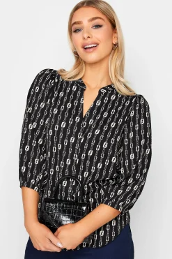 M&Co Womens M&Co Black Chain Print V-Neck Blouse