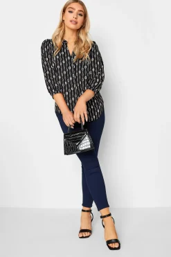 M&Co Womens M&Co Black Chain Print V-Neck Blouse