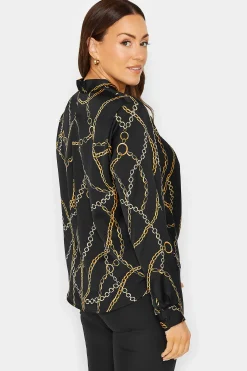 M&Co Womens M&Co Black Chain Print Wrap Front Blouse