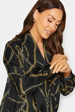 M&Co Womens M&Co Black Chain Print Wrap Front Blouse