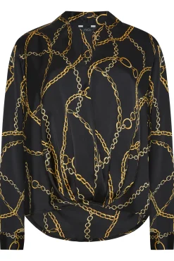 M&Co Womens M&Co Black Chain Print Wrap Front Blouse