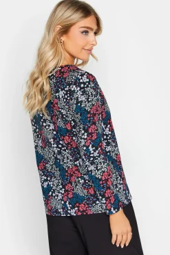 M&Co Womens M&Co Black Ditsy Print Notch Neck Cotton T-Shirt