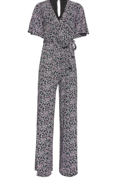M&Co Womens M&Co Black Ditsy Print Wrap Wide Leg Jumpsuit