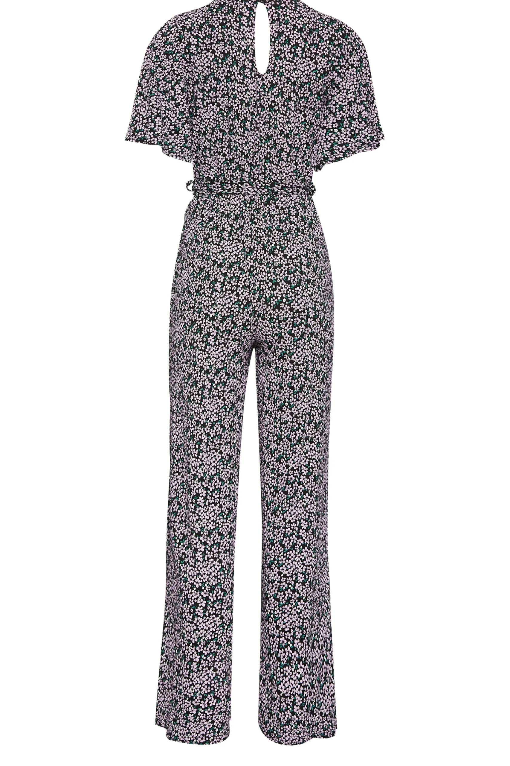 M&Co Womens M&Co Black Ditsy Print Wrap Wide Leg Jumpsuit