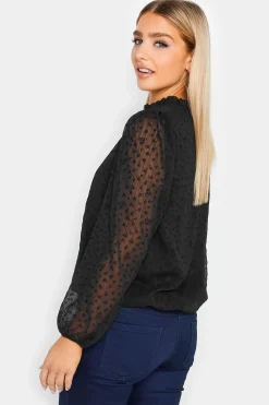 M&Co Womens M&Co Black Dobby Tie Neck Blouse