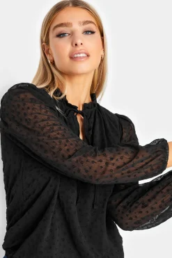 M&Co Womens M&Co Black Dobby Tie Neck Blouse