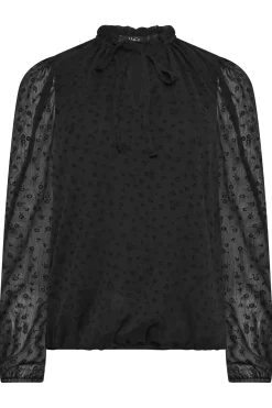 M&Co Womens M&Co Black Dobby Tie Neck Blouse