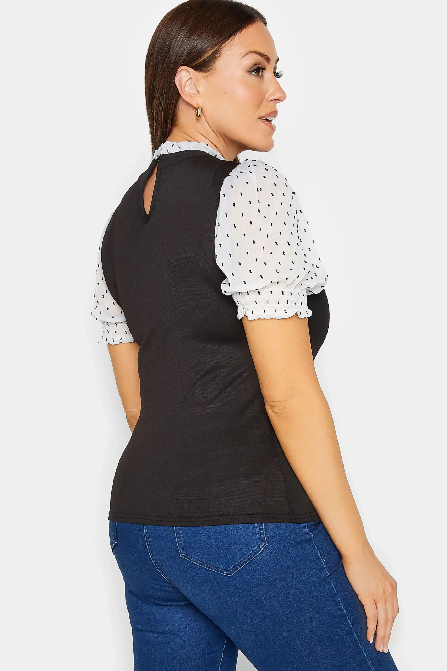 M&Co Womens M&Co Black Dobby Sleeve Contrast Blouse