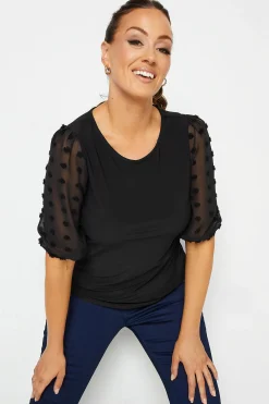 M&Co Womens M&Co Black Dobby Sleeve Blouse