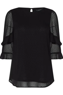 M&Co Womens M&Co Black Dobby Double Frill Sleeve Top