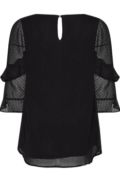 M&Co Womens M&Co Black Dobby Double Frill Sleeve Top