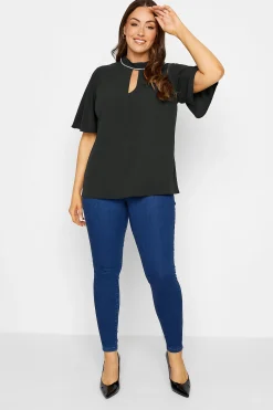 M&Co Womens M&Co Black Embellished Neck Keyhole Blouse