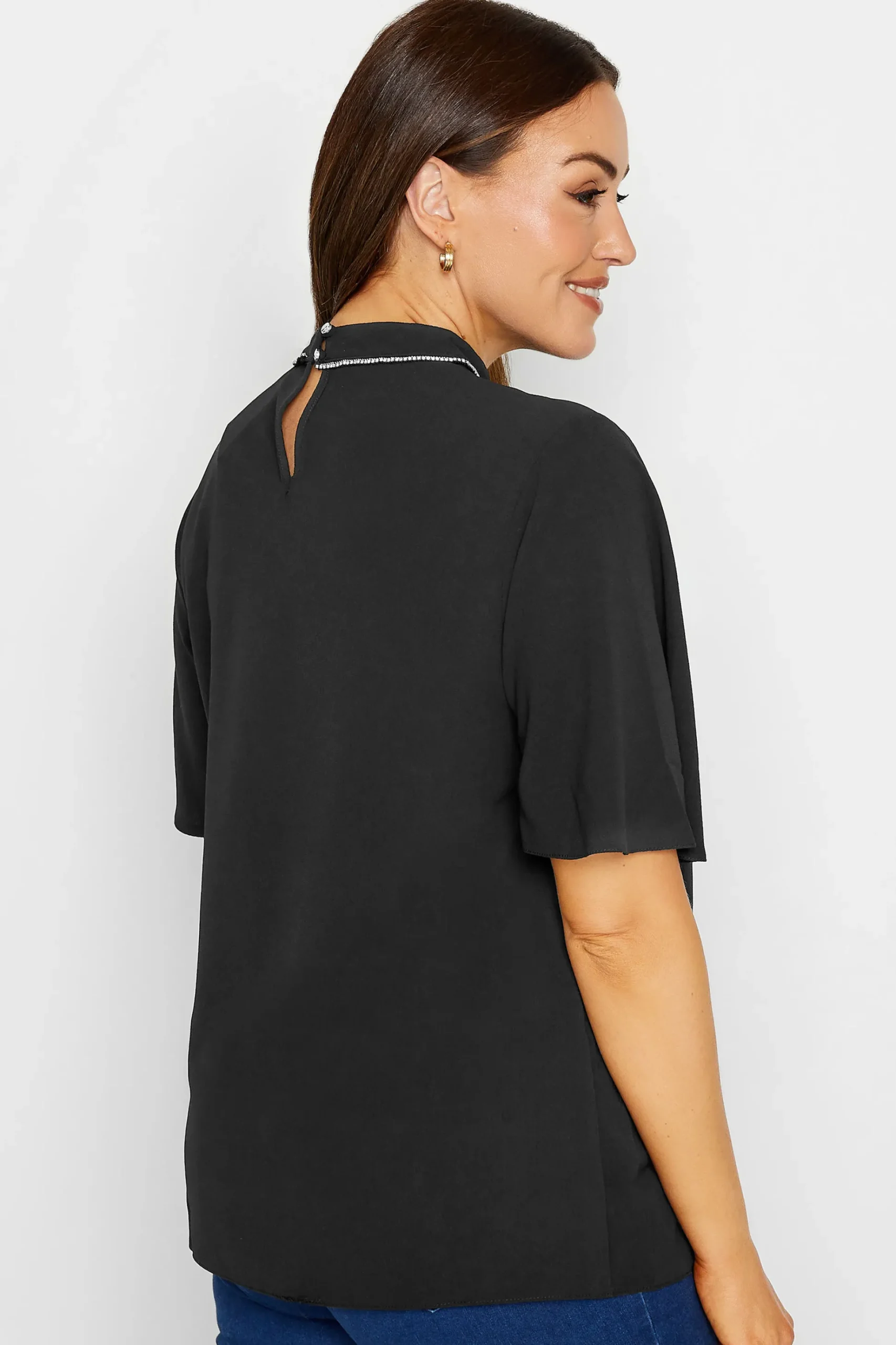 M&Co Womens M&Co Black Embellished Neck Keyhole Blouse