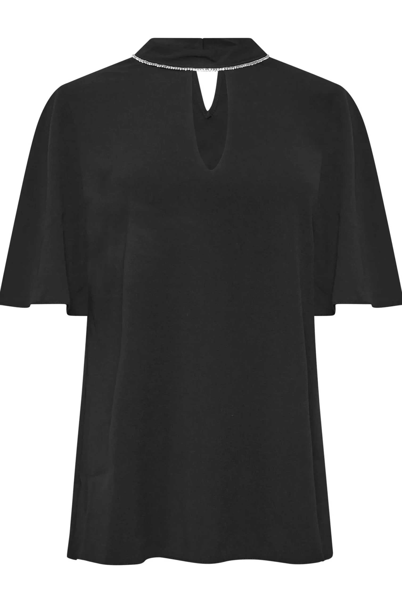 M&Co Womens M&Co Black Embellished Neck Keyhole Blouse