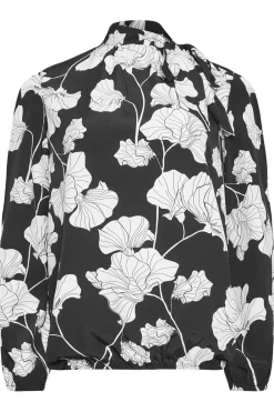M&Co Womens M&Co Black Floral Print Tie Neck Bubble Hem Blouse