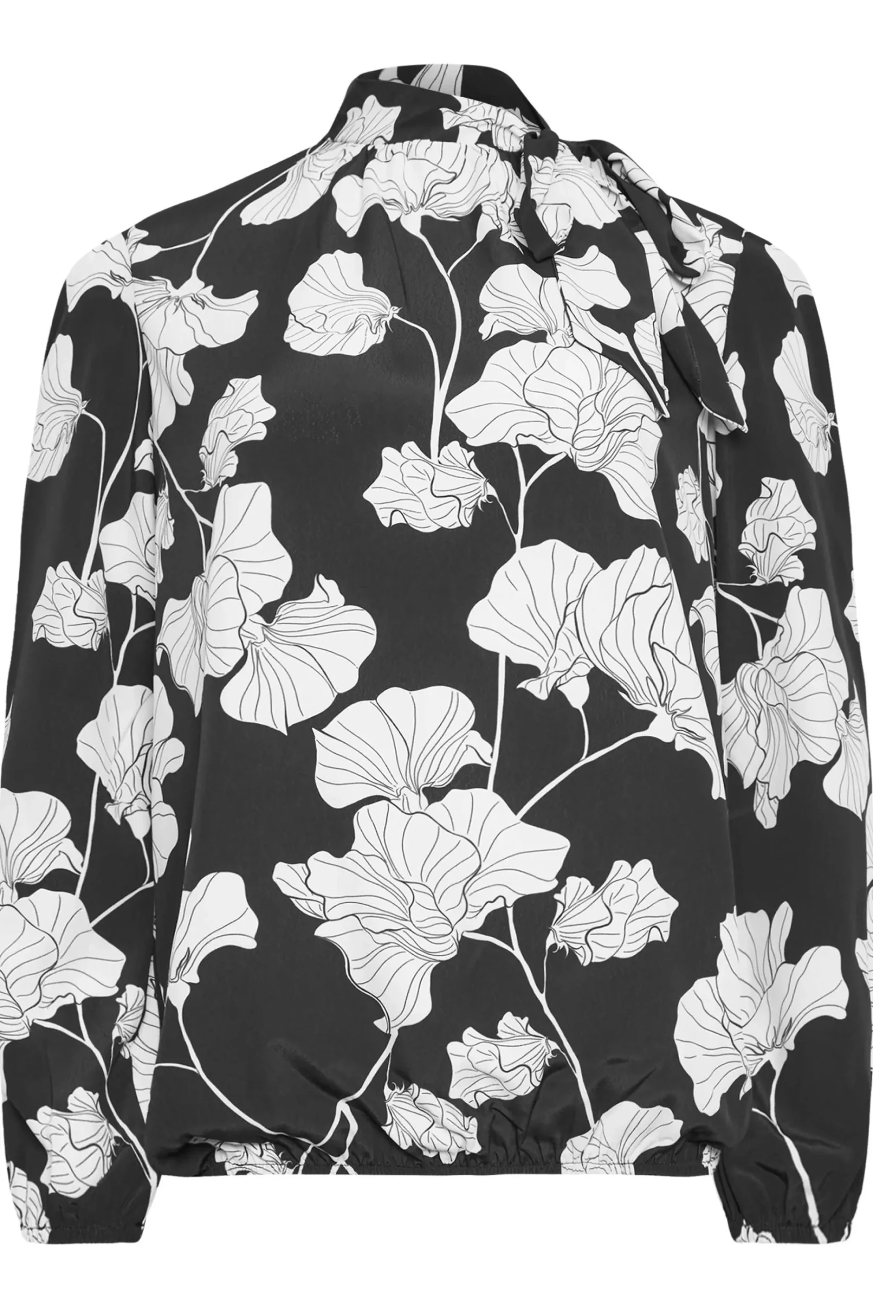 M&Co Womens M&Co Black Floral Print Tie Neck Bubble Hem Blouse