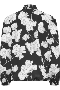 M&Co Womens M&Co Black Floral Print Tie Neck Bubble Hem Blouse