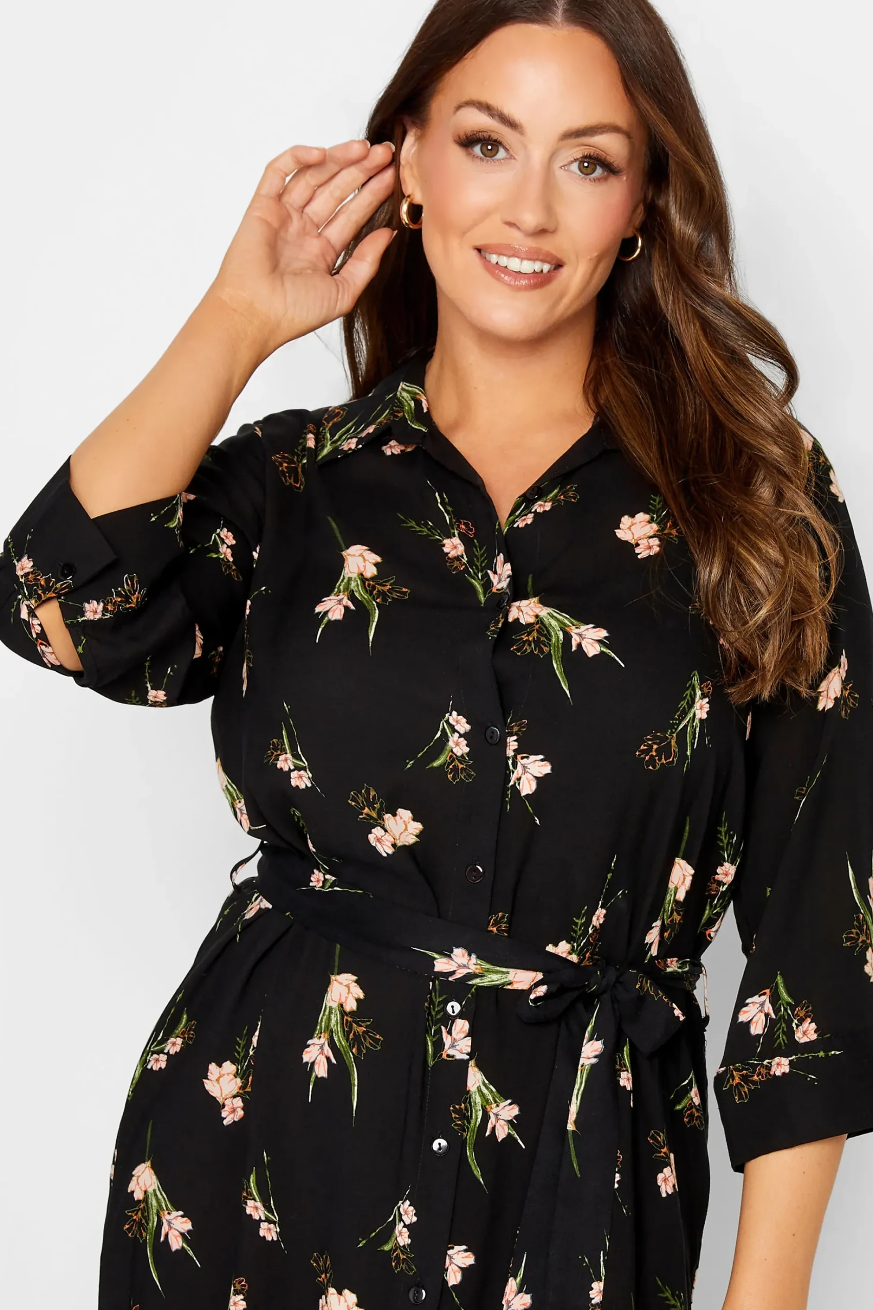 M&Co Womens M&Co Black Floral Tie Tunic Shirt