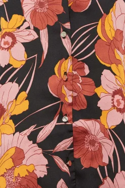 M&Co Womens M&Co Black Floral Print Frill Sleeve Blouse