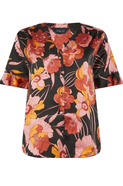 M&Co Womens M&Co Black Floral Print Frill Sleeve Blouse