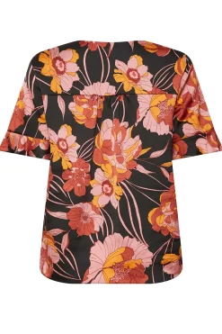 M&Co Womens M&Co Black Floral Print Frill Sleeve Blouse