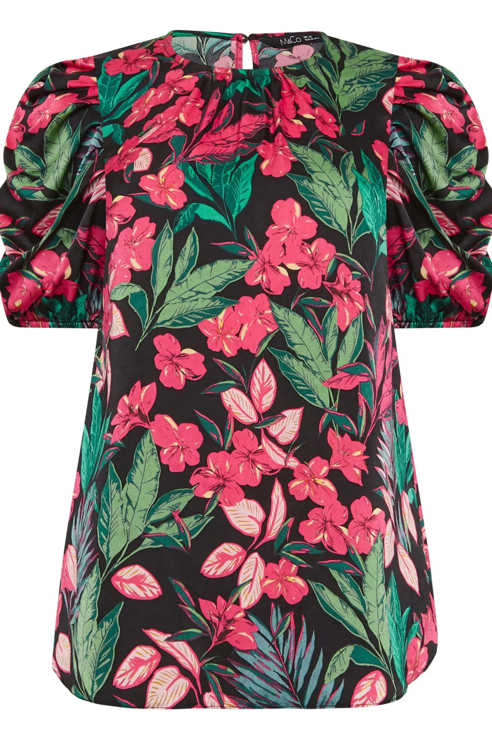 M&Co Womens M&Co Black Floral Print Puff Sleeve Blouse
