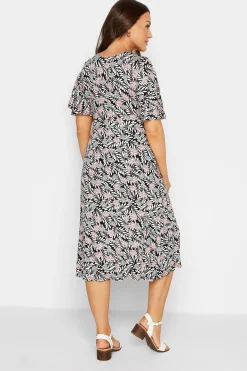 M&Co Womens M&Co Black Floral Print Angel Sleeve Split Hem Dress