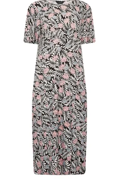 M&Co Womens M&Co Black Floral Print Angel Sleeve Split Hem Dress