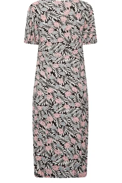 M&Co Womens M&Co Black Floral Print Angel Sleeve Split Hem Dress