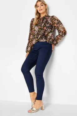 M&Co Womens M&Co Black Floral Print High Neck Blouse