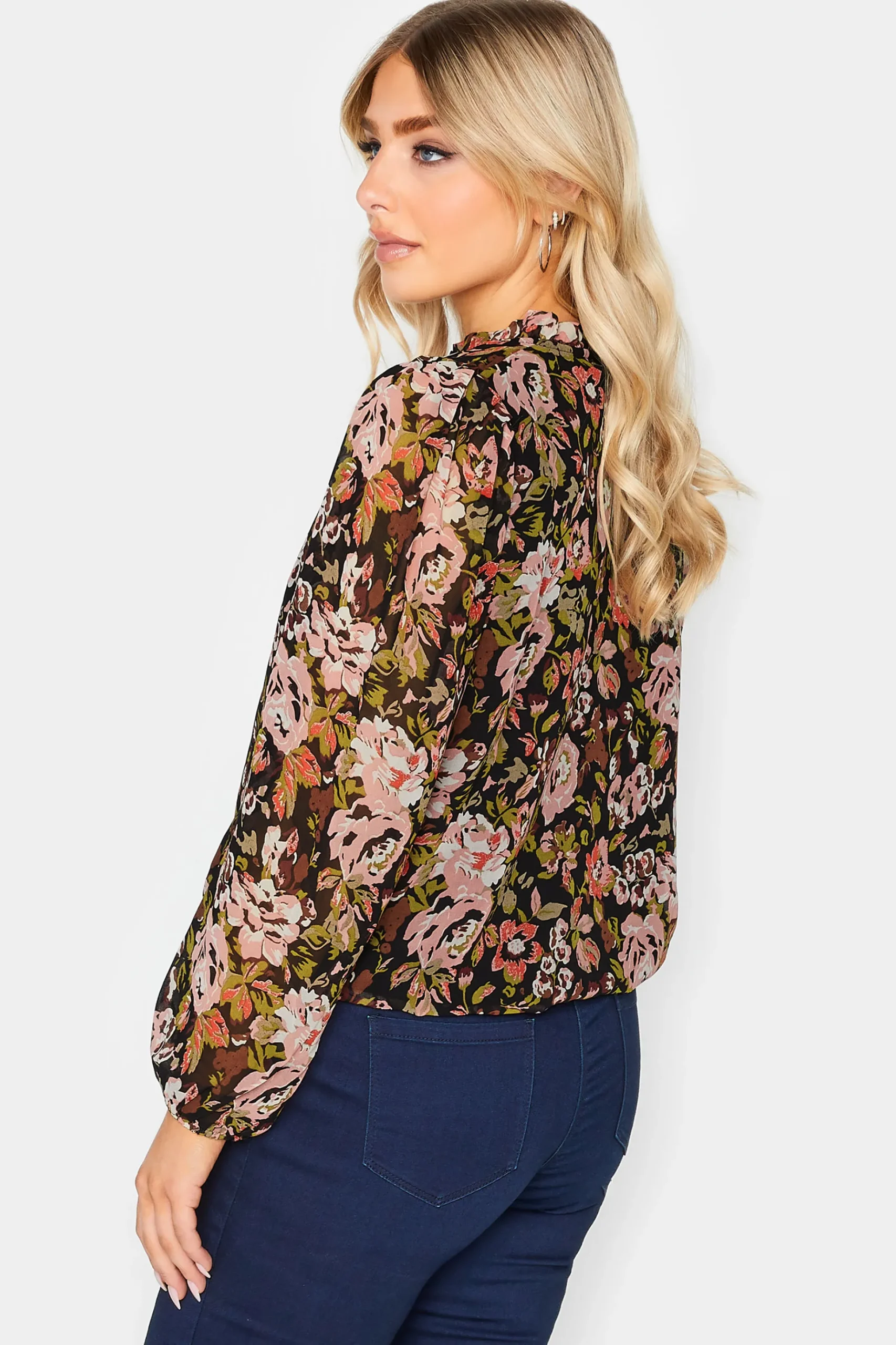 M&Co Womens M&Co Black Floral Print High Neck Blouse