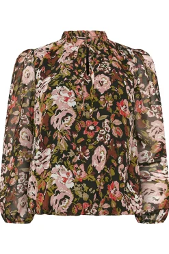 M&Co Womens M&Co Black Floral Print High Neck Blouse