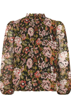 M&Co Womens M&Co Black Floral Print High Neck Blouse
