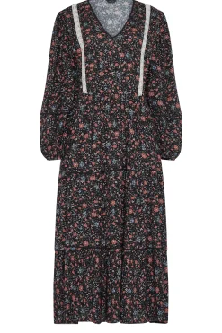 M&Co Womens M&Co Black Floral Print Crochet Trim Maxi Dress