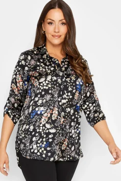 M&Co Womens M&Co Black Floral Print Satin Shirt
